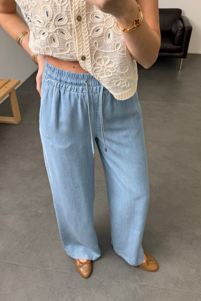 Açık Mavi Lyocell Wide Leg Jean 