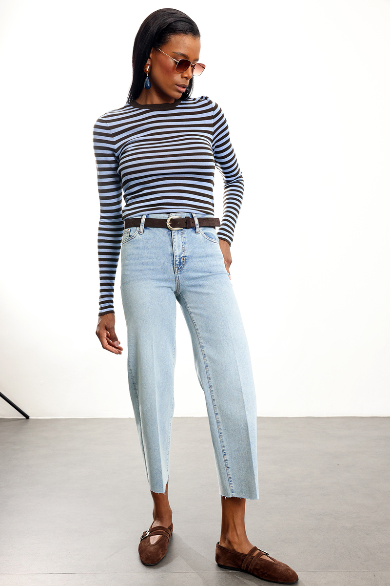 Açık Mavi Palazzo Cropped Jean 
