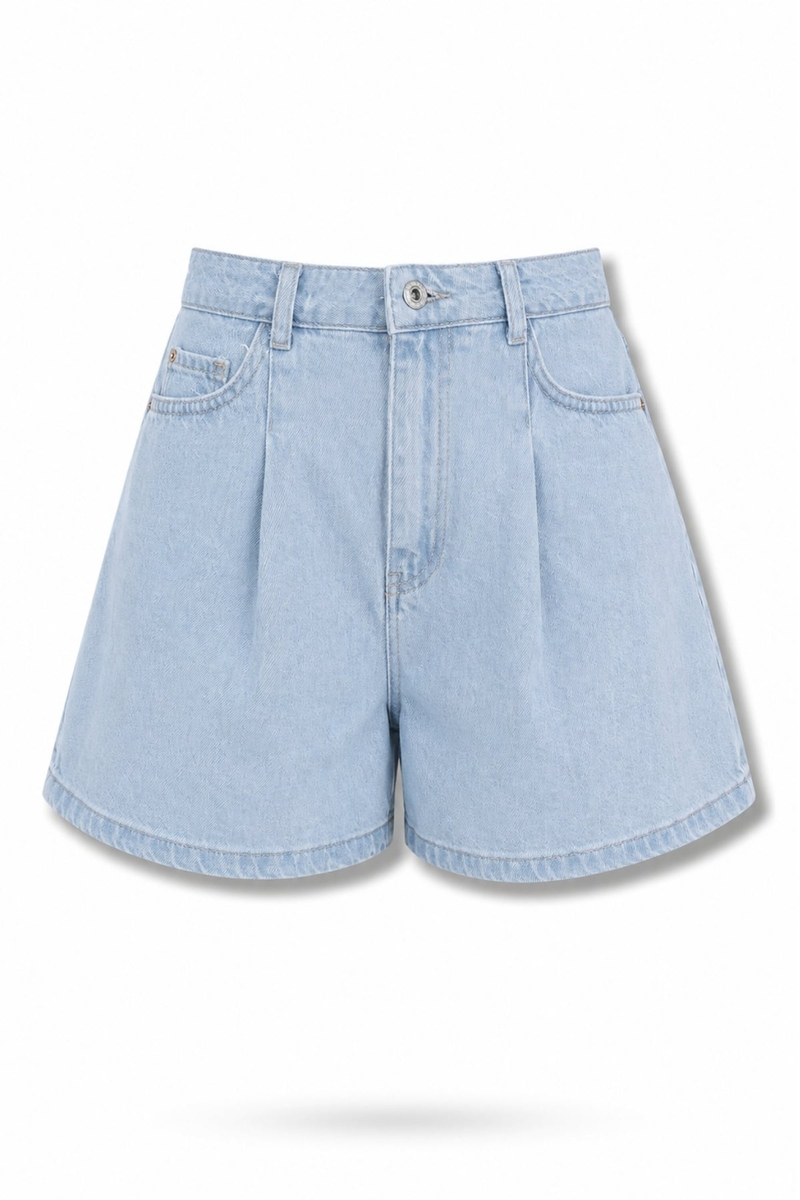 Açık Mavi Pileli Denim Şort 26834