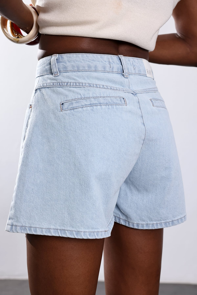 Açık Mavi Pileli Denim Şort 26834