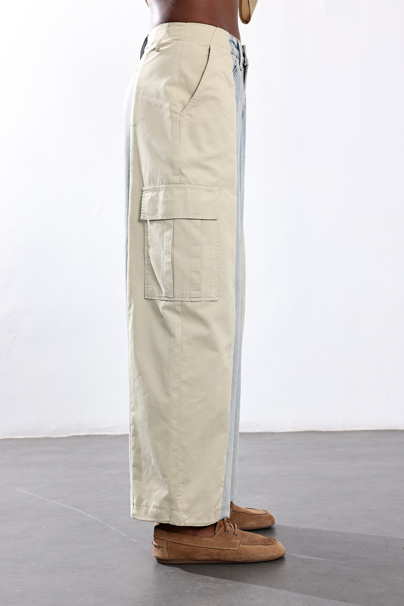 Açık Mavi Renk Bloklu Wide Leg Jean 