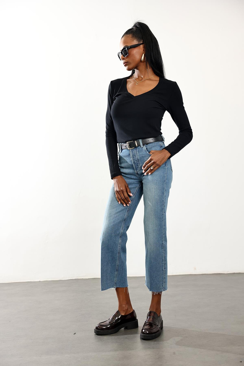 Açık Mavi Stretch Wide Leg Jean 
