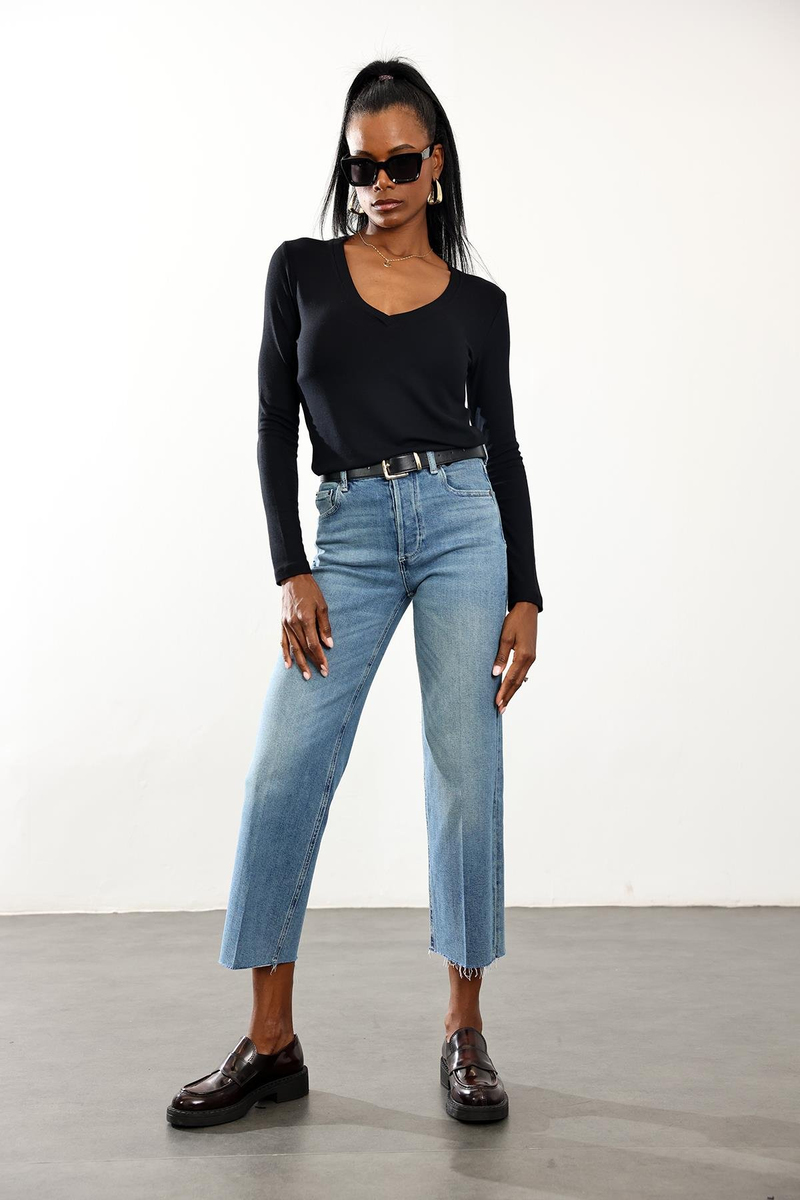Açık Mavi Stretch Wide Leg Jean 