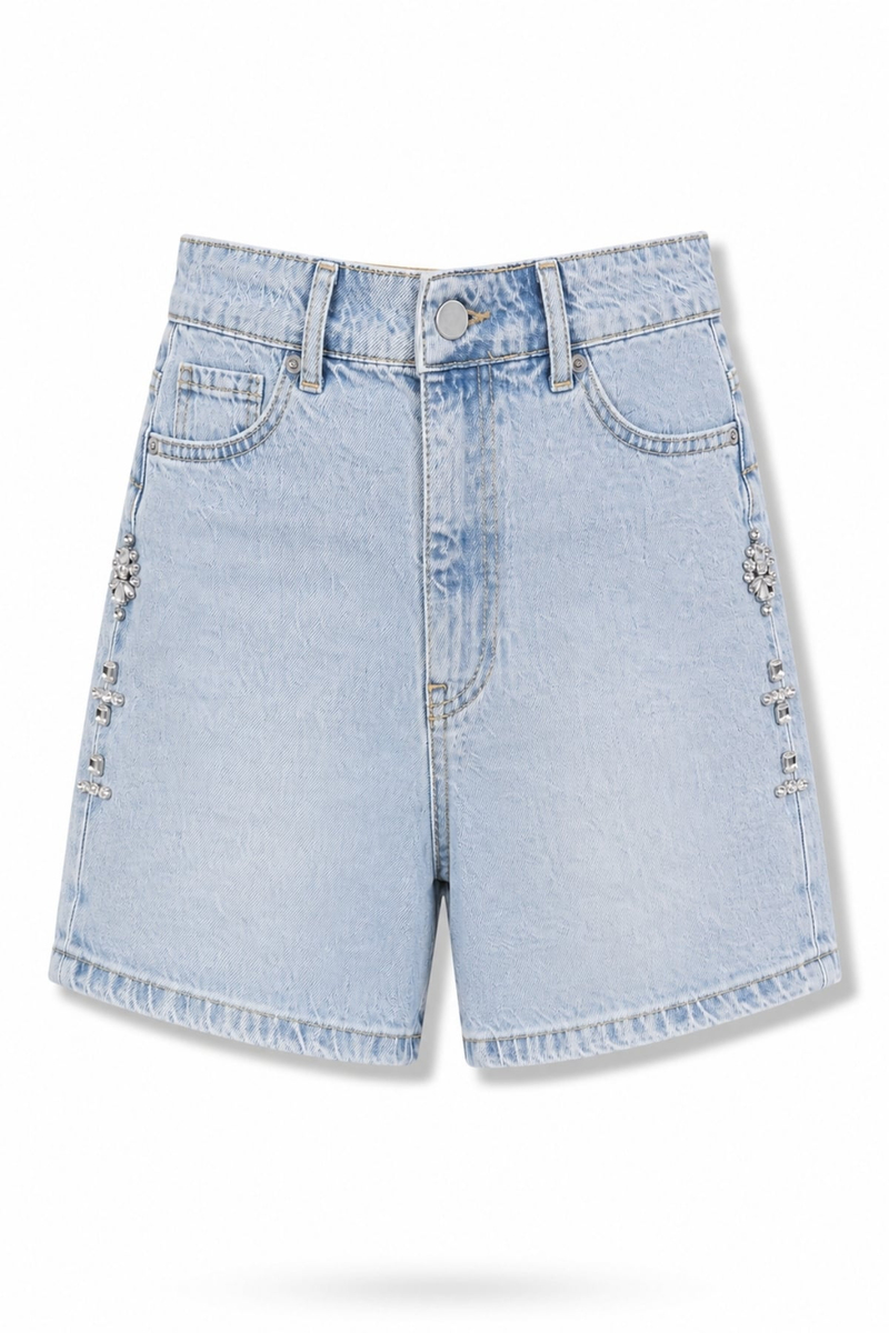 Açık Mavi Taş İşlemeli Denim Şort 18442