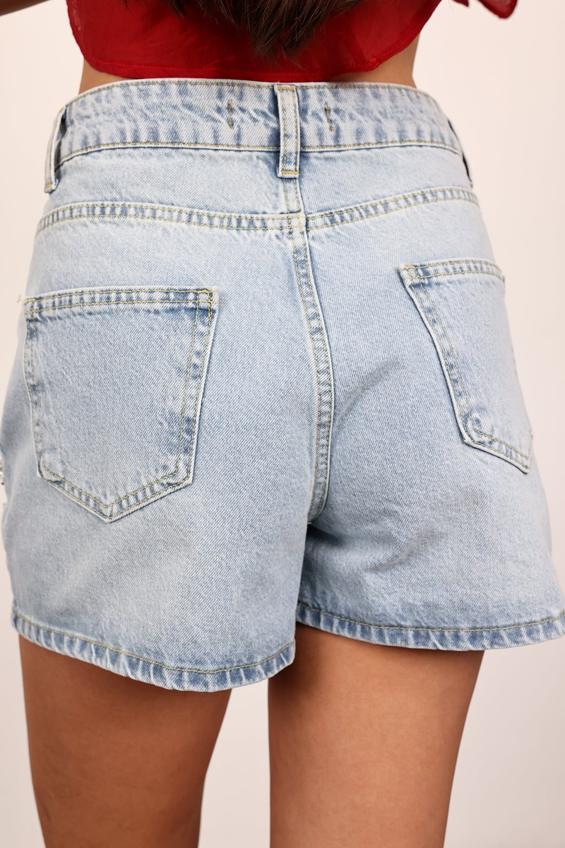 Açık Mavi Taş İşlemeli Denim Şort 18442