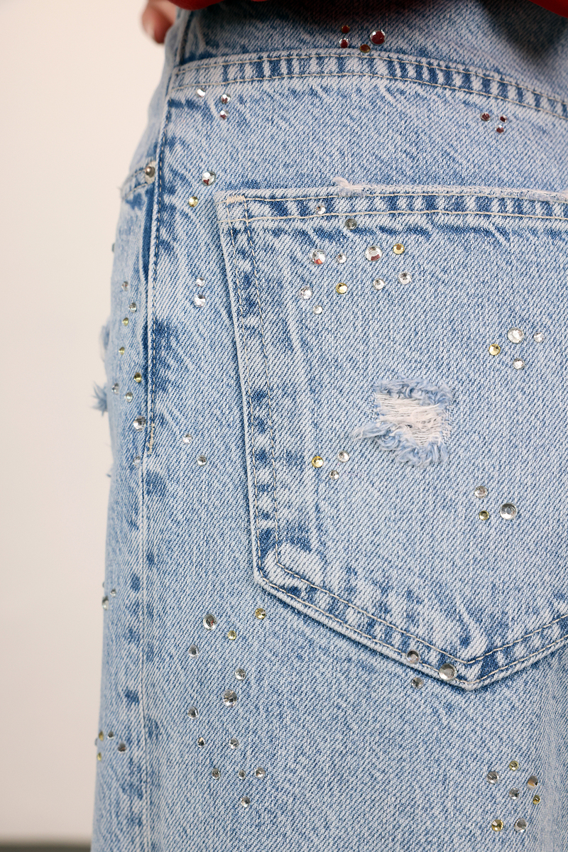 Açık Mavi Taşlı Wide Leg Jean 8188