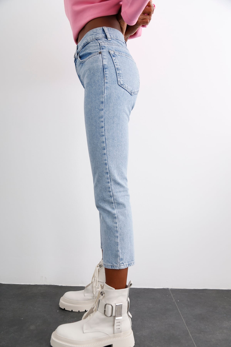 Açık Mavi Yüksek Bel Boyfriend Jean 