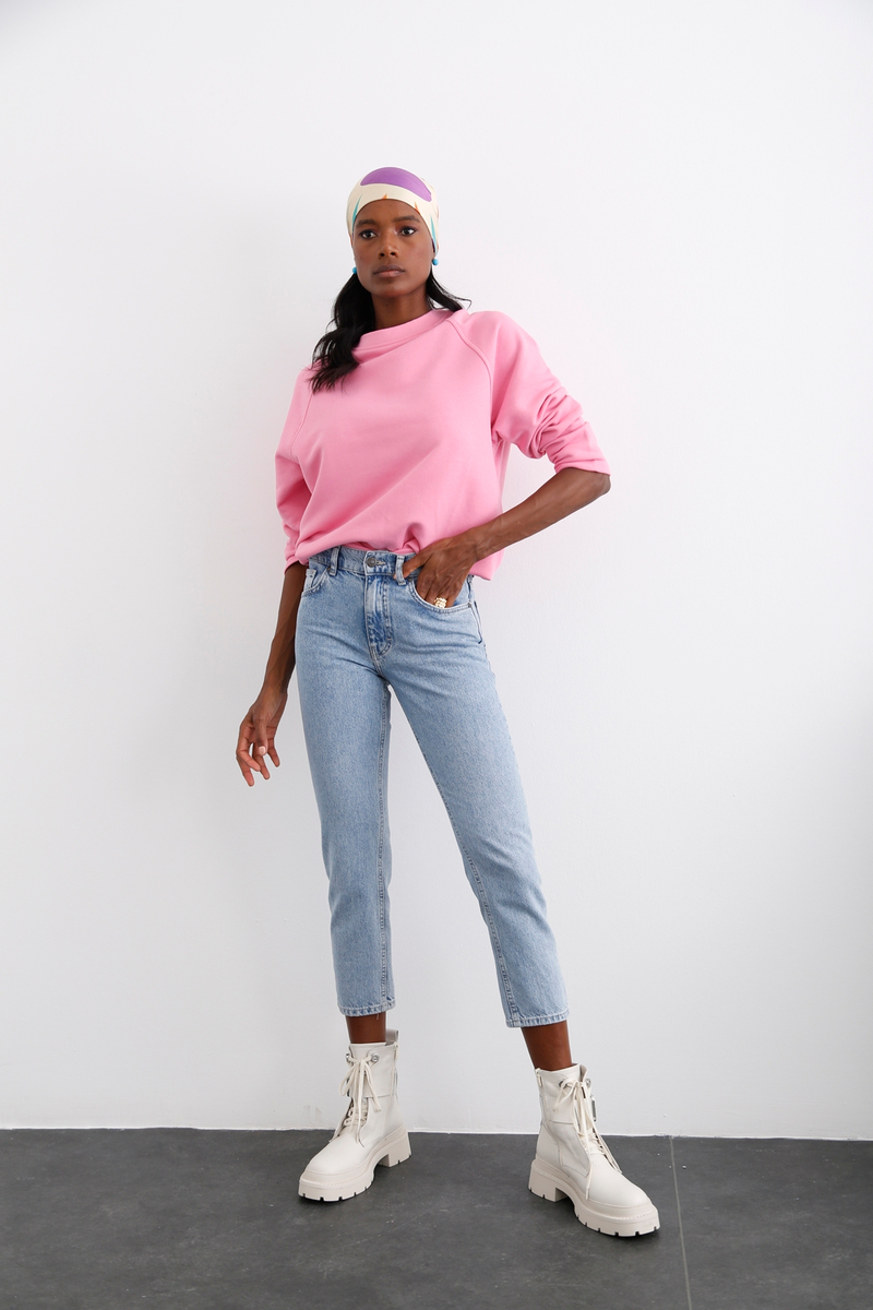 Açık Mavi Yüksek Bel Boyfriend Jean 