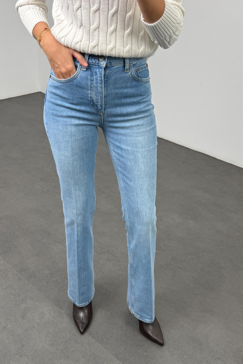 Açık Mavi Yüksek Bel Flare Jean