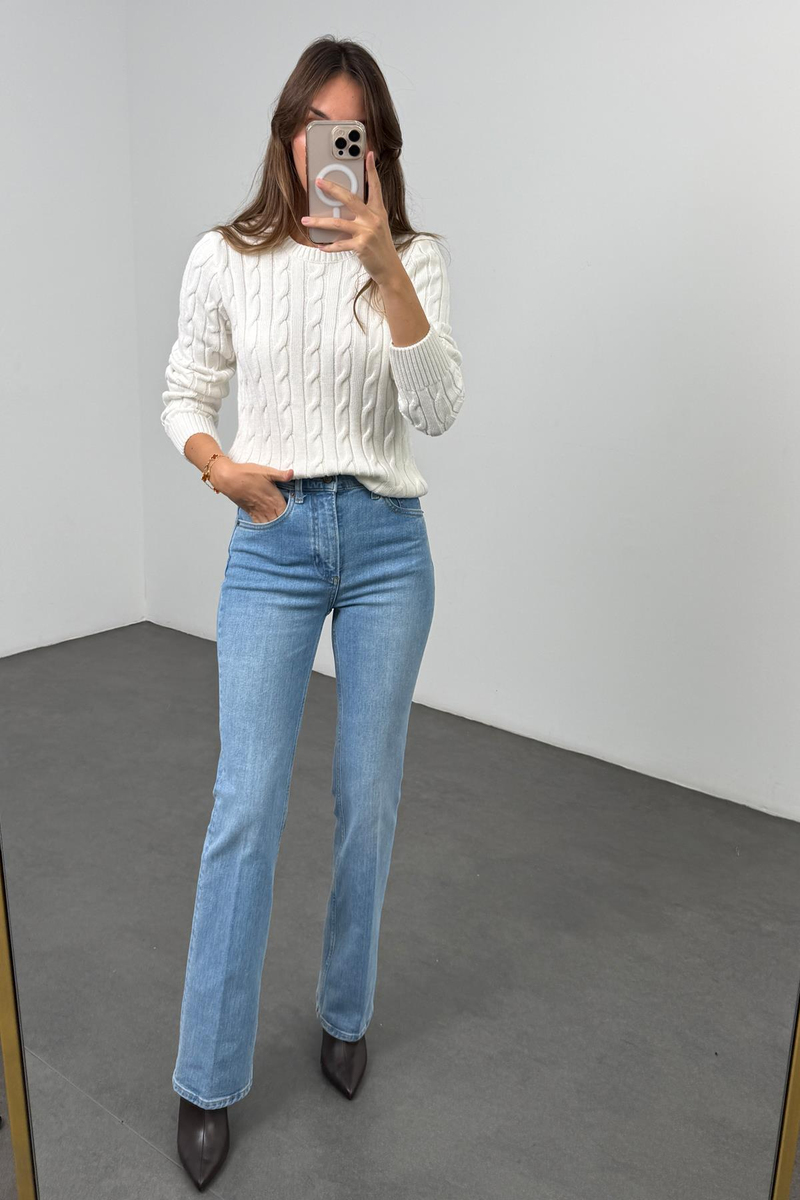 Açık Mavi Yüksek Bel Flare Jean