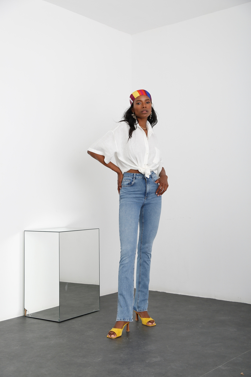 Açık Mavi Yüksek Bel Full Length Jean 2580
