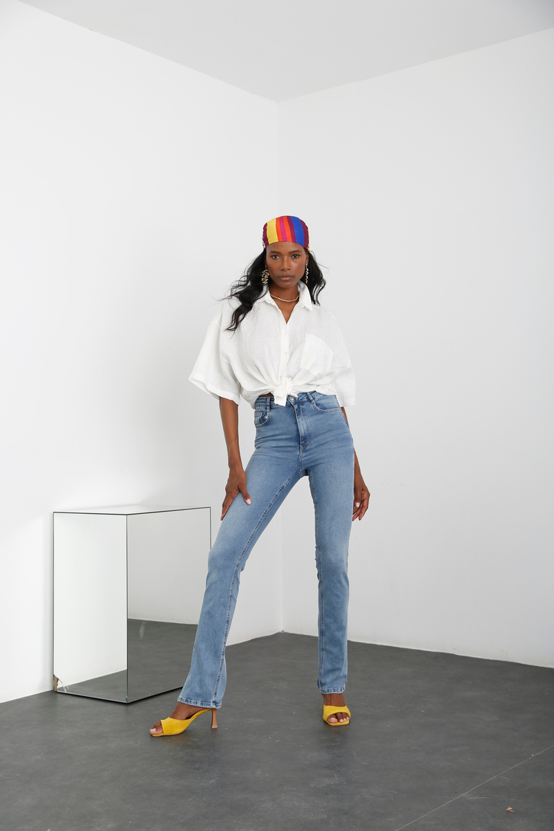 Açık Mavi Yüksek Bel Full Length Jean 2580