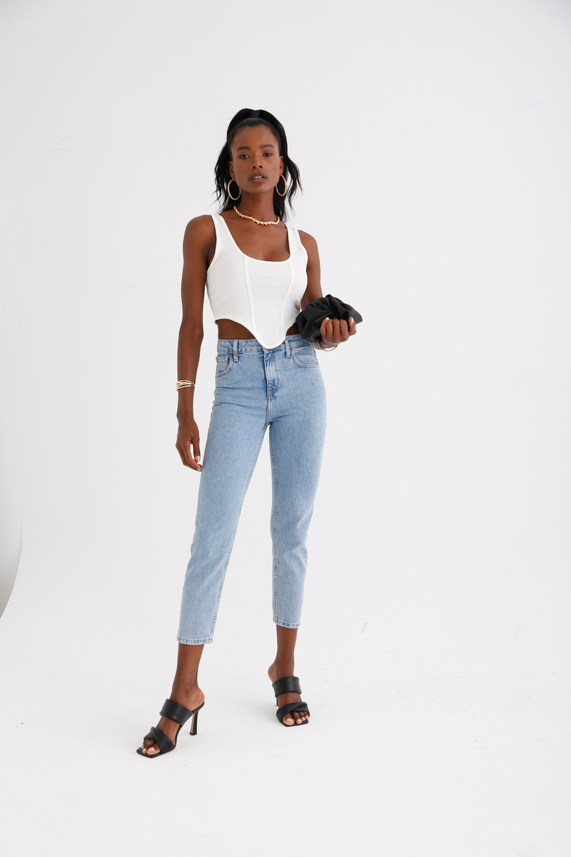 Açık Mavi Yüksek Bel Slim Fit Jean 