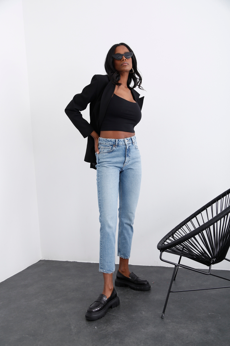 Açık Mavi Yüksek Bel Slim Fit Jean-1 