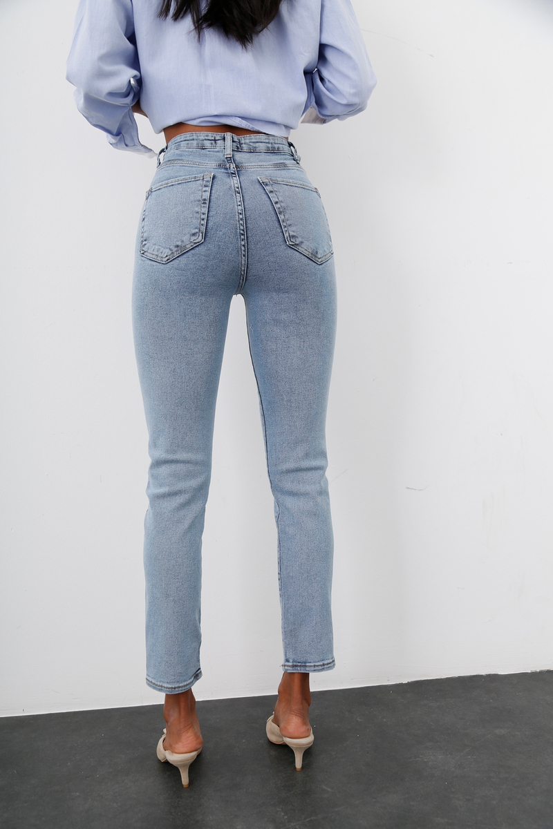 Açık Mavi Yüksek Bel Slim Fit Jean-1 8110