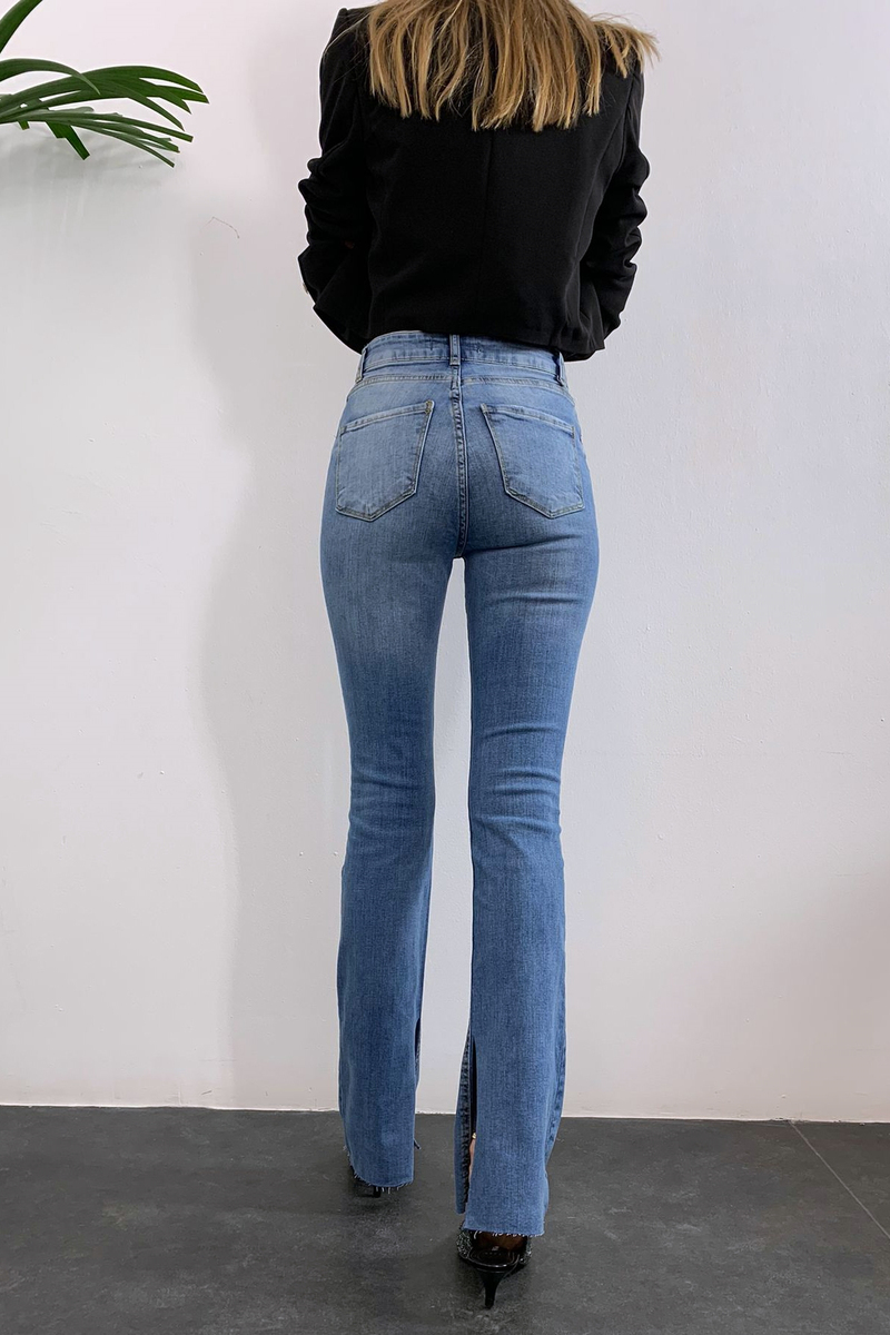 Açık Mavi Yüksek Bel Slim Flare Jean 917