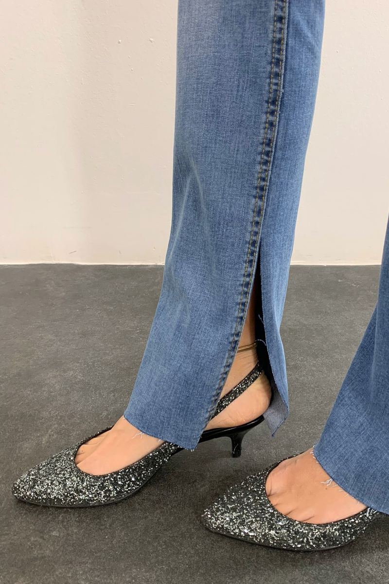 Açık Mavi Yüksek Bel Slim Flare Jean 917