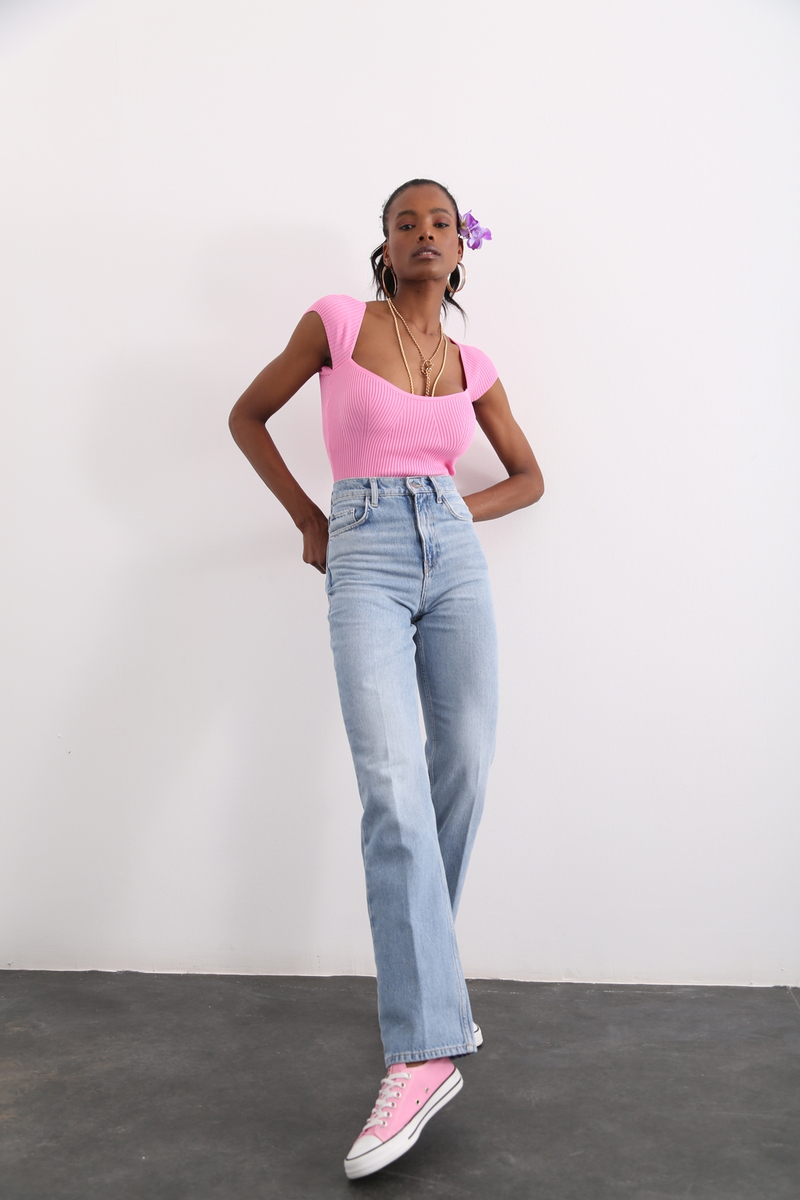 Açık Mavi Yüksek Bel Straight Fit Jean 