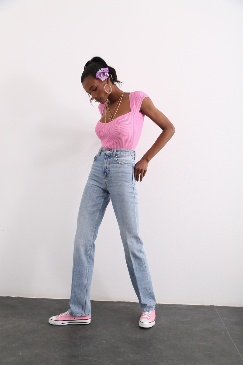 Açık Mavi Yüksek Bel Straight Fit Jean 