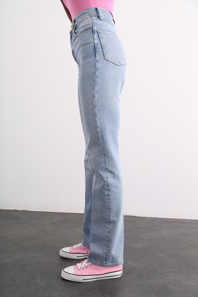Açık Mavi Yüksek Bel Straight Fit Jean 