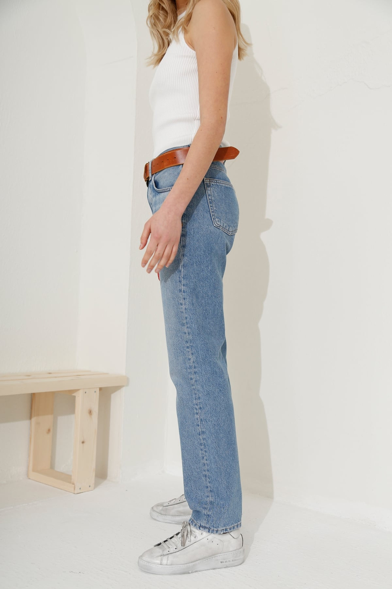 Açık Mavi Yüksek Bel Straight Fit Jean-1 