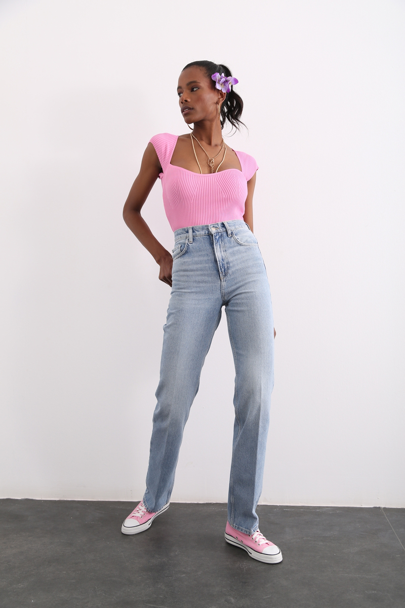 Açık Mavi Yüksek Bel Straight Fit Jean 