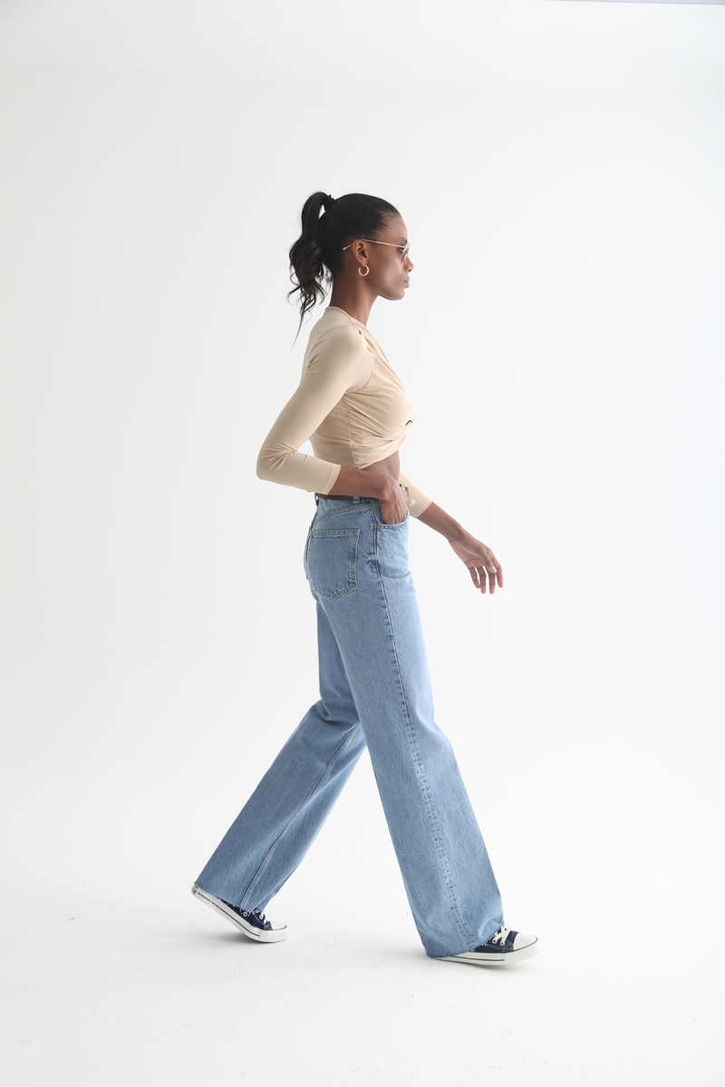 Açık Mavi Yüksek Bel Wide Leg Jean 