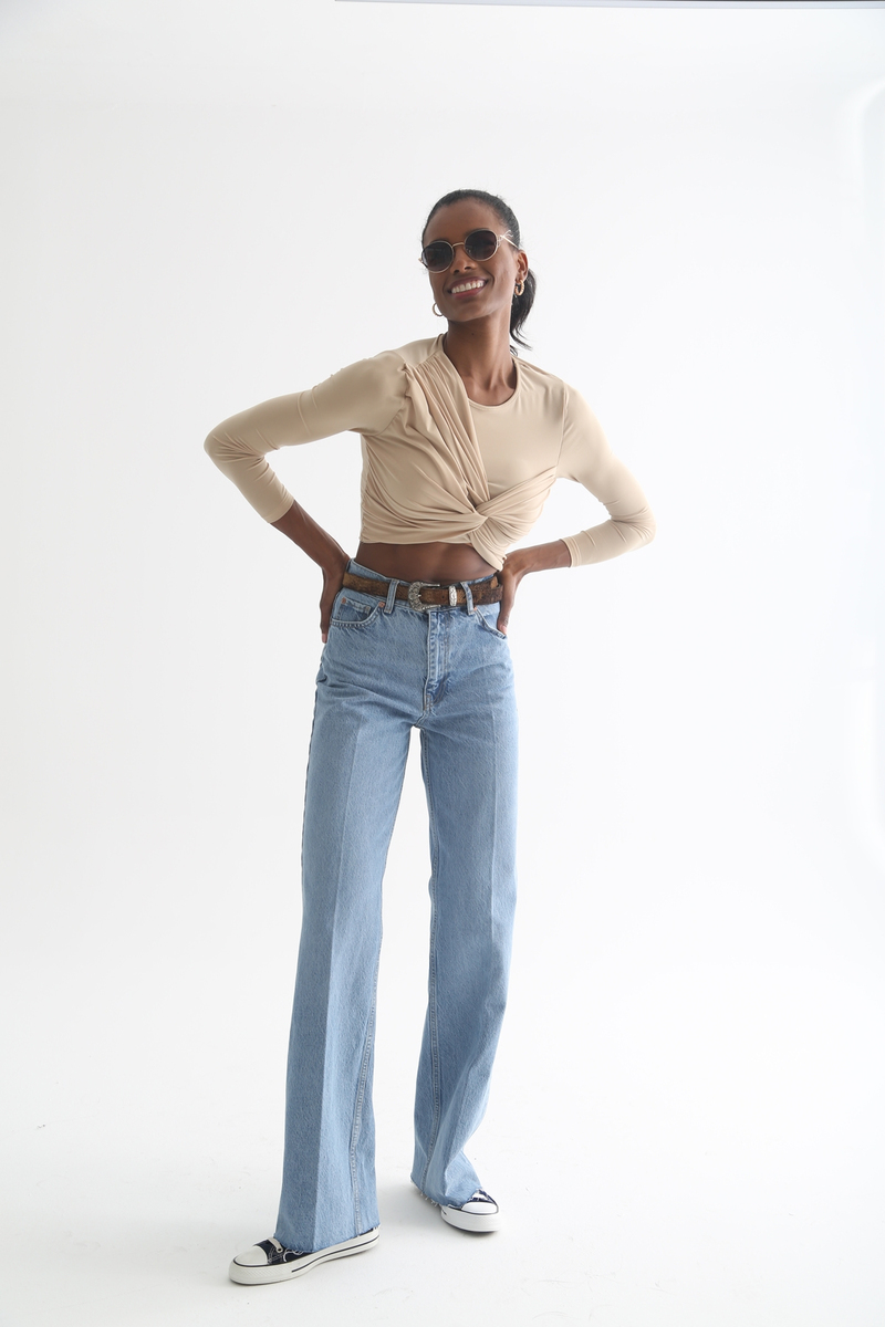 Açık Mavi Yüksek Bel Wide Leg Jean 