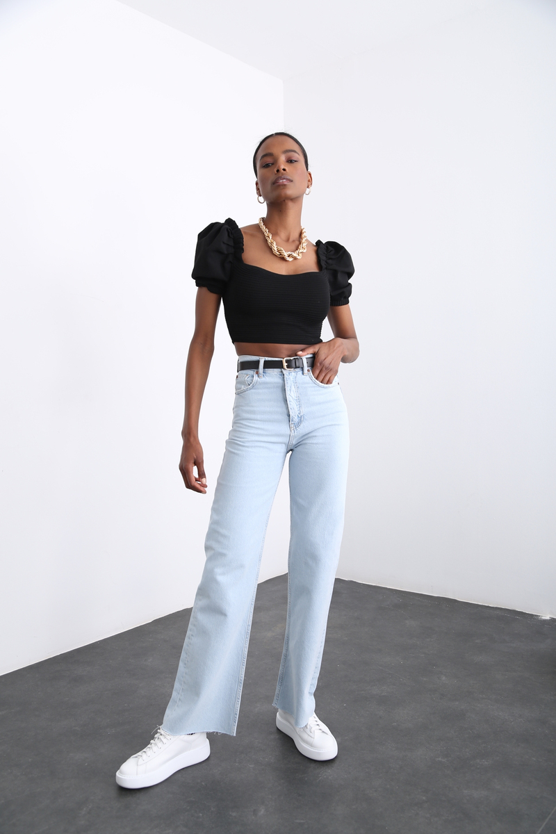 Açık Mavi Yüksek Bel Wide Leg Jean 11000001