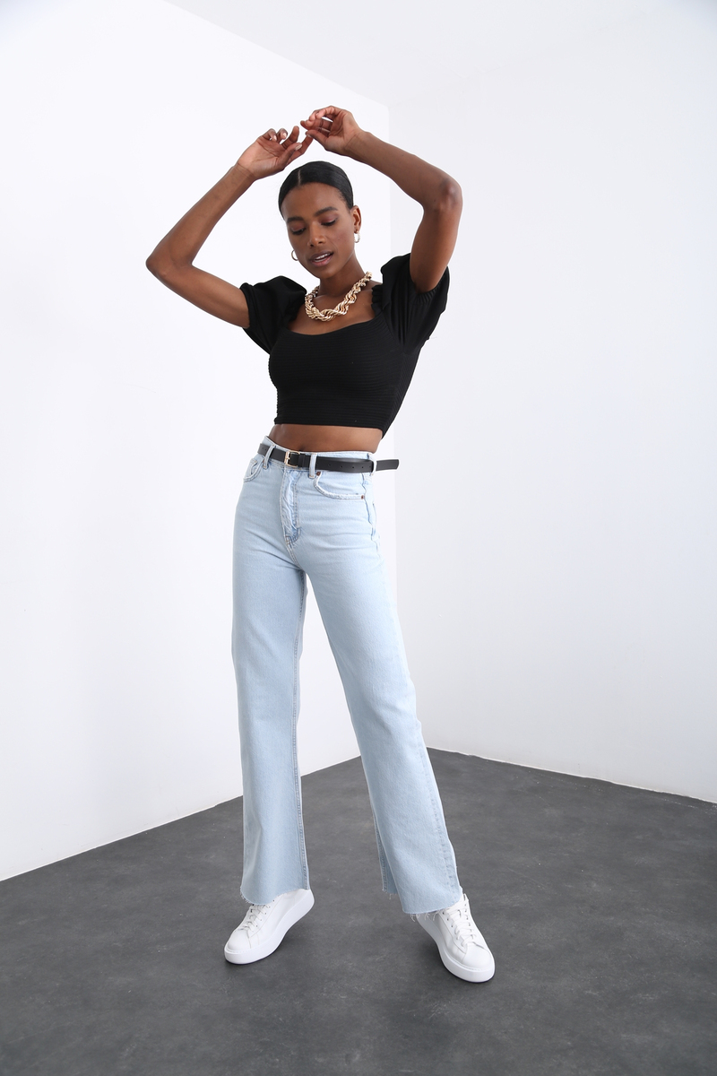 Açık Mavi Yüksek Bel Wide Leg Jean 11000001