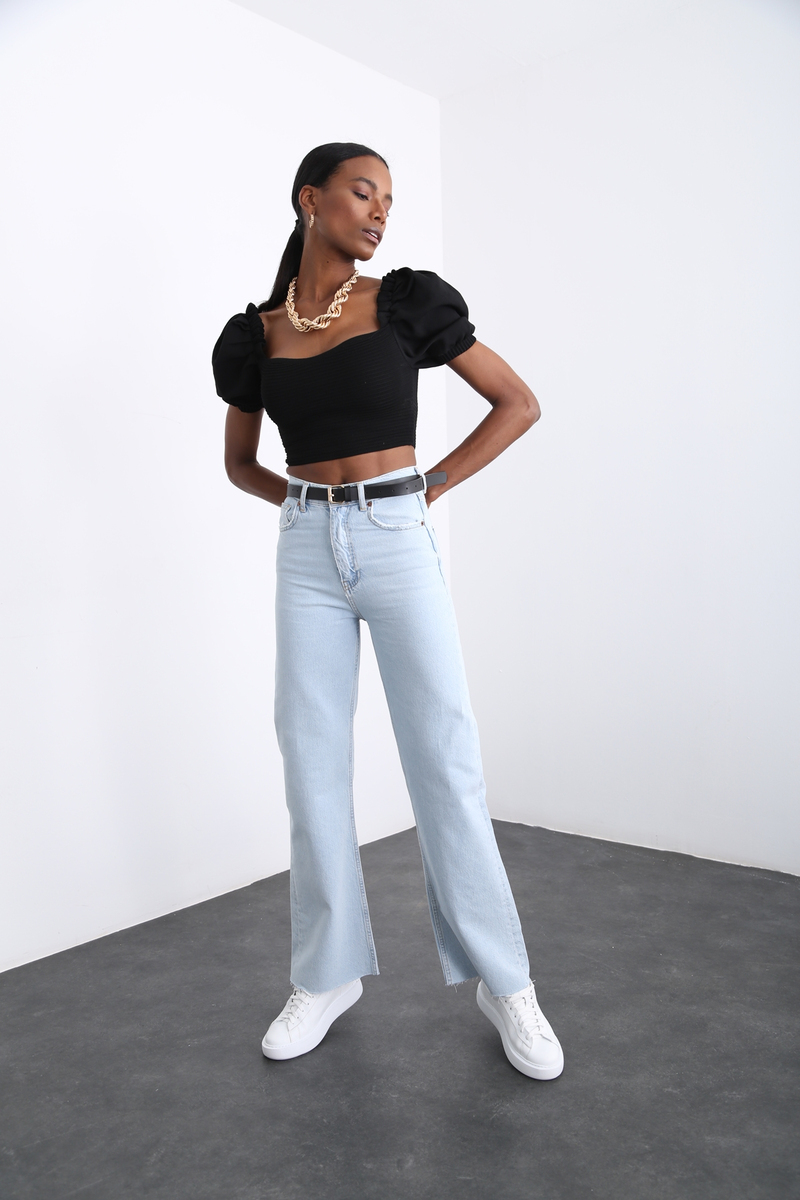 Açık Mavi Yüksek Bel Wide Leg Jean 11000001