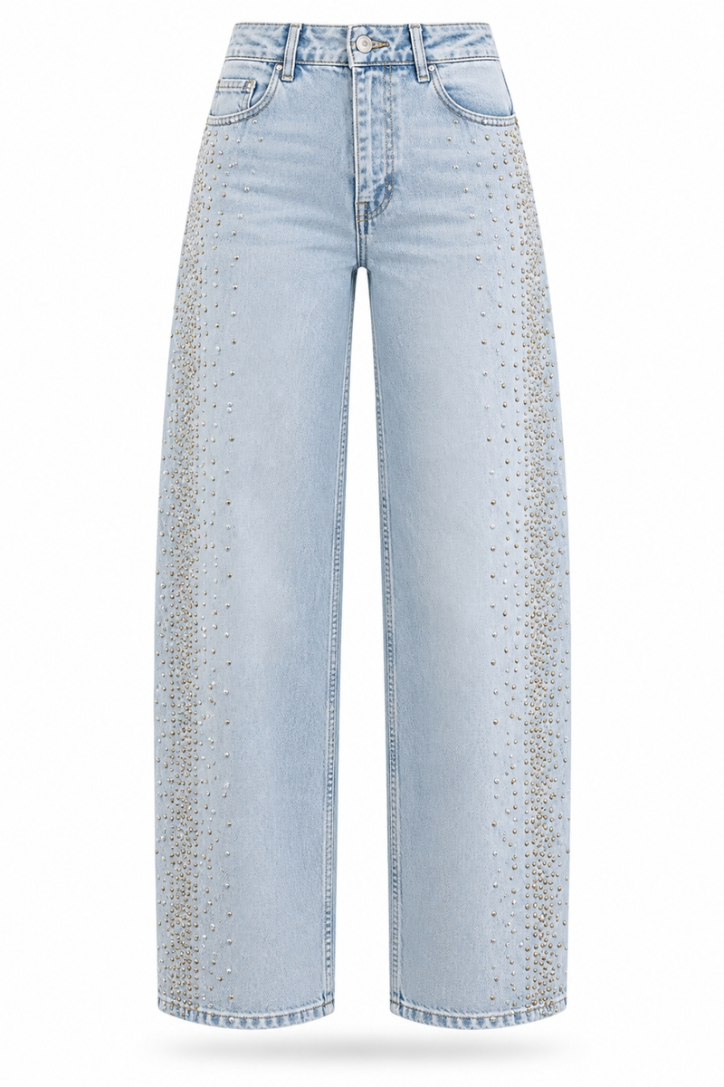 Açık Mavi Zımbalı Straight Fit Jean 8432