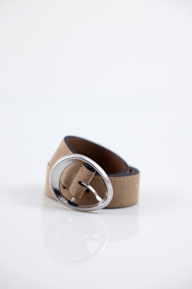 Açık Vizon Oval Tokalı Süet Kemer 