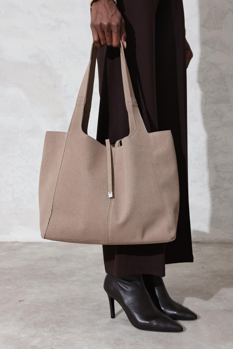 Açık Vizon Yavrulu Süet Shopper Çanta 