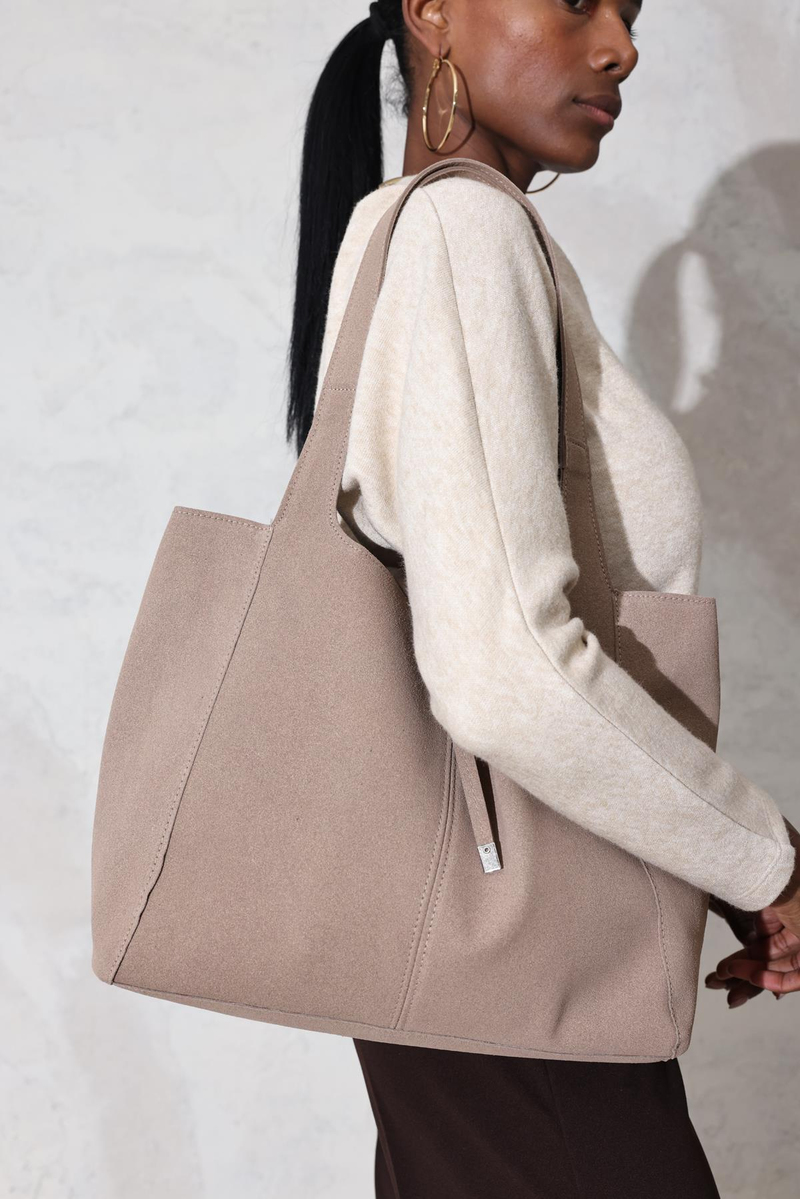 Açık Vizon Yavrulu Süet Shopper Çanta 