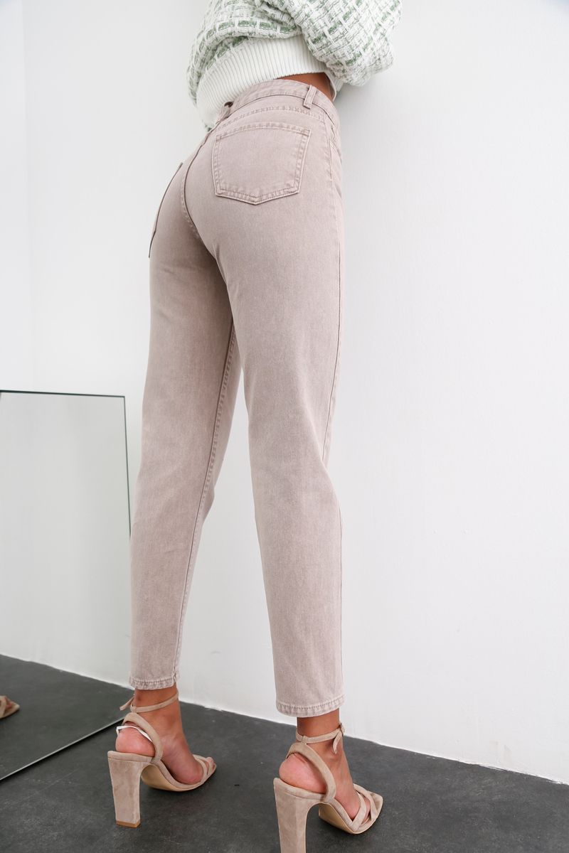 Açık Vizon Yüksek Bel Yıkamalı Mom Jean 50281