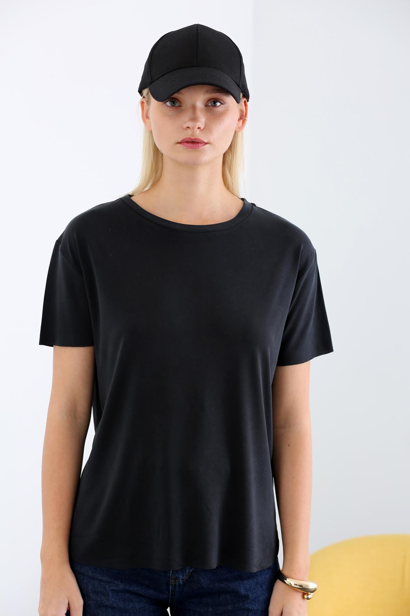 Antrasit Altı Kesik Modal Tshirt 