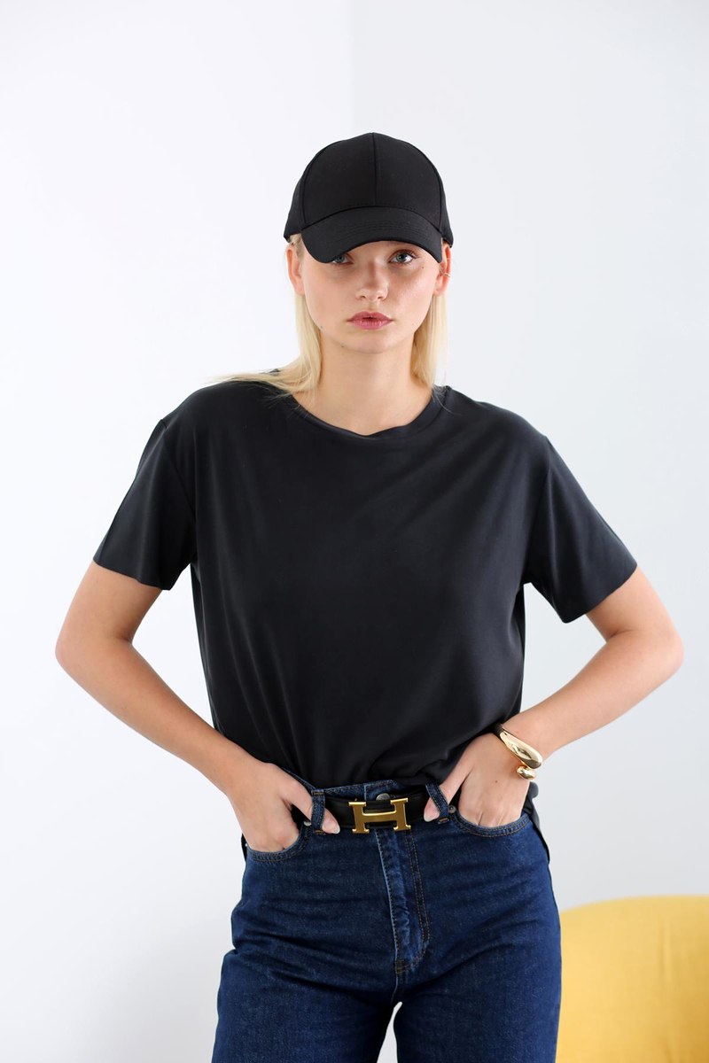 Antrasit Altı Kesik Modal Tshirt 