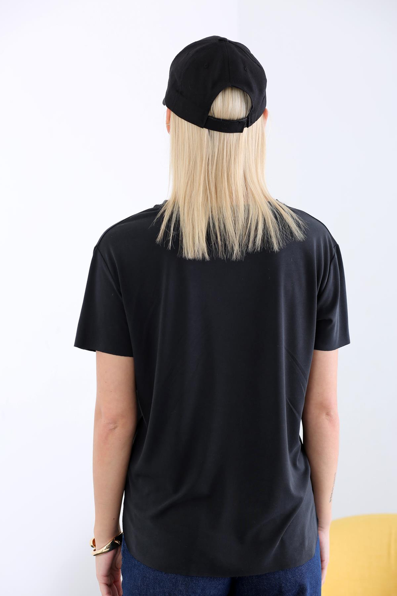Antrasit Altı Kesik Modal Tshirt 