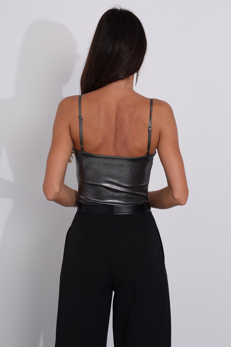 Antrasit Ayarlanabilir Askılı Parlak Bodysuit 3311