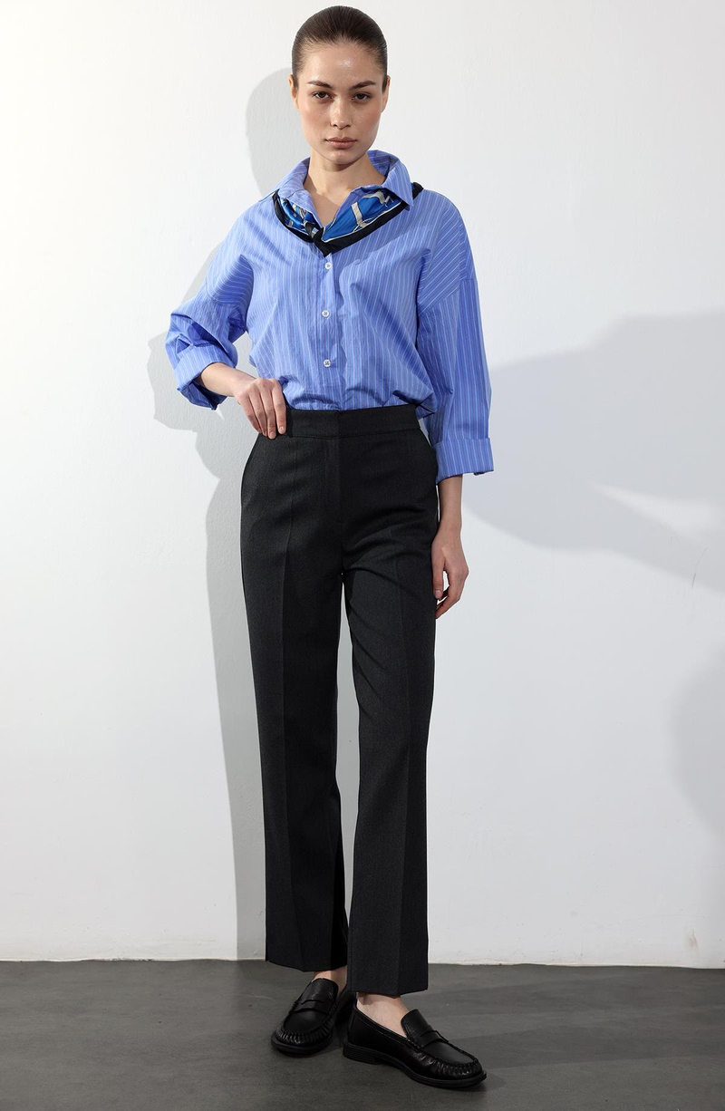 Antrasit Beli Lastikli Cigarette Pantolon 