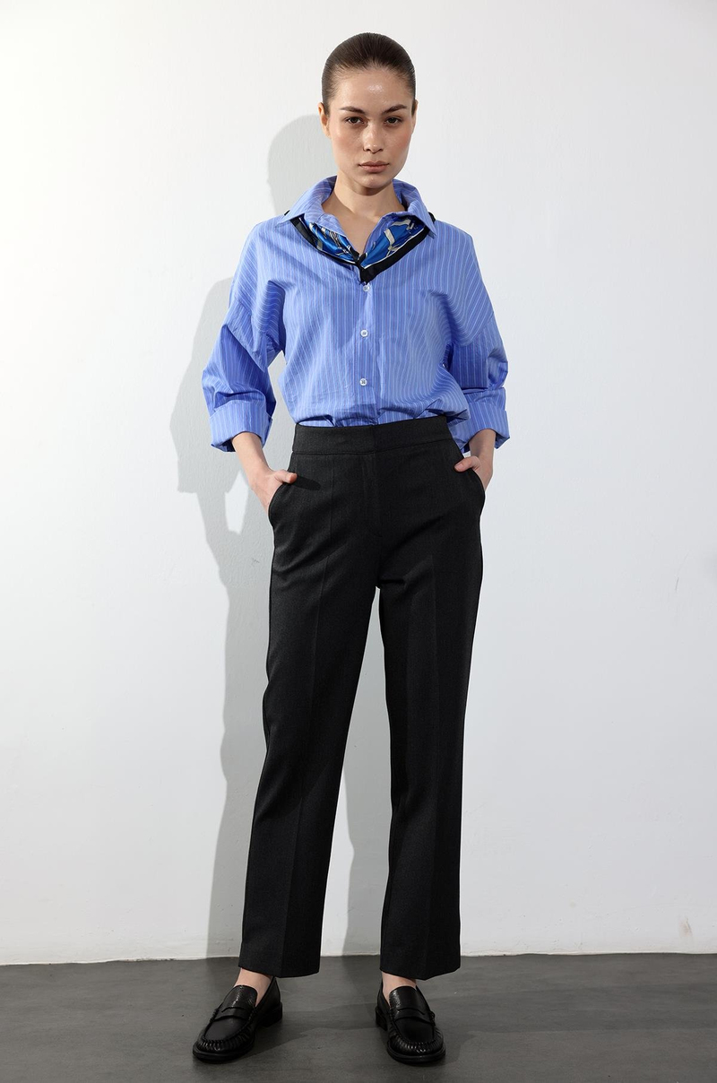 Antrasit Beli Lastikli Cigarette Pantolon 