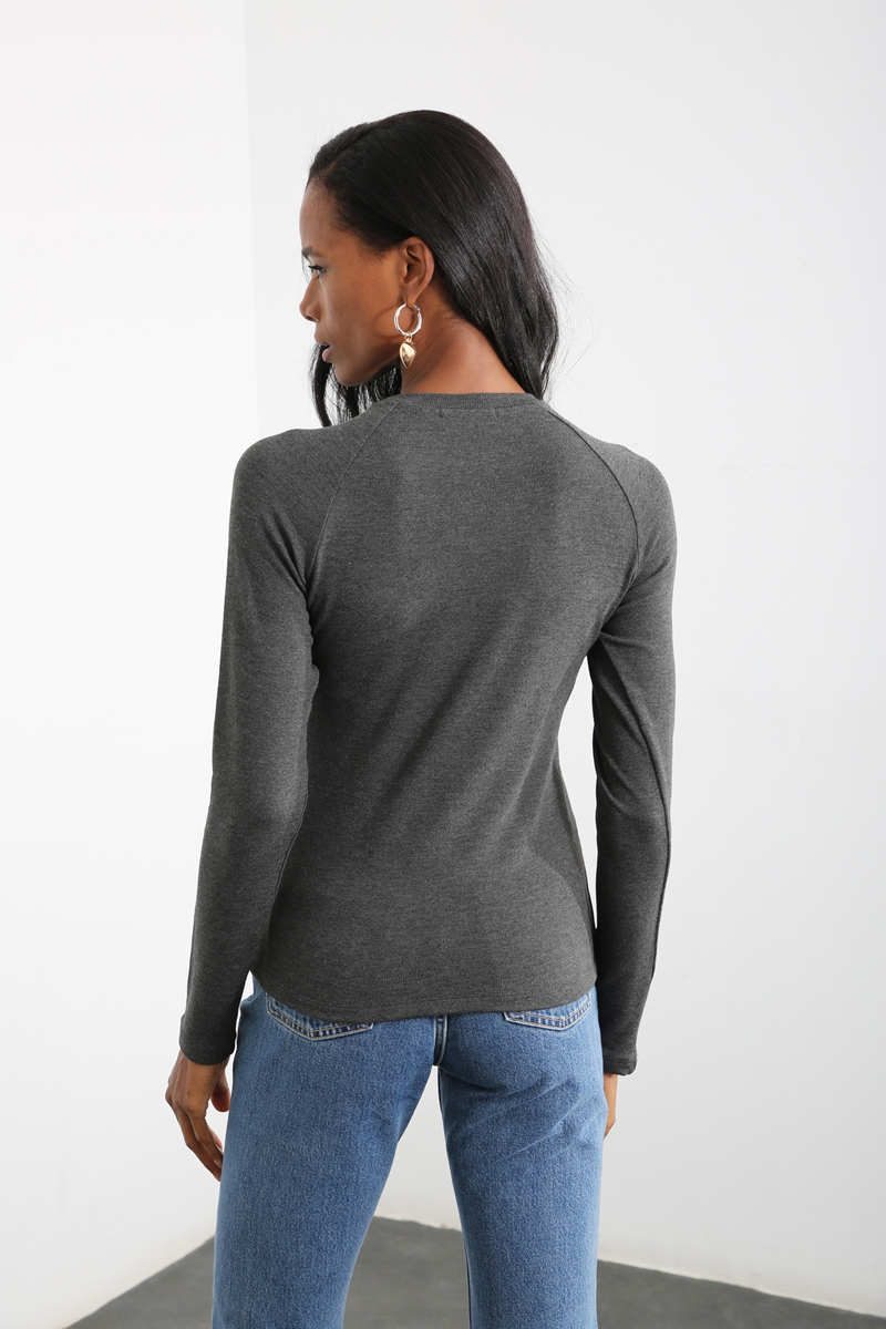 Antrasit Bisiklet Yaka Basic Bluz 