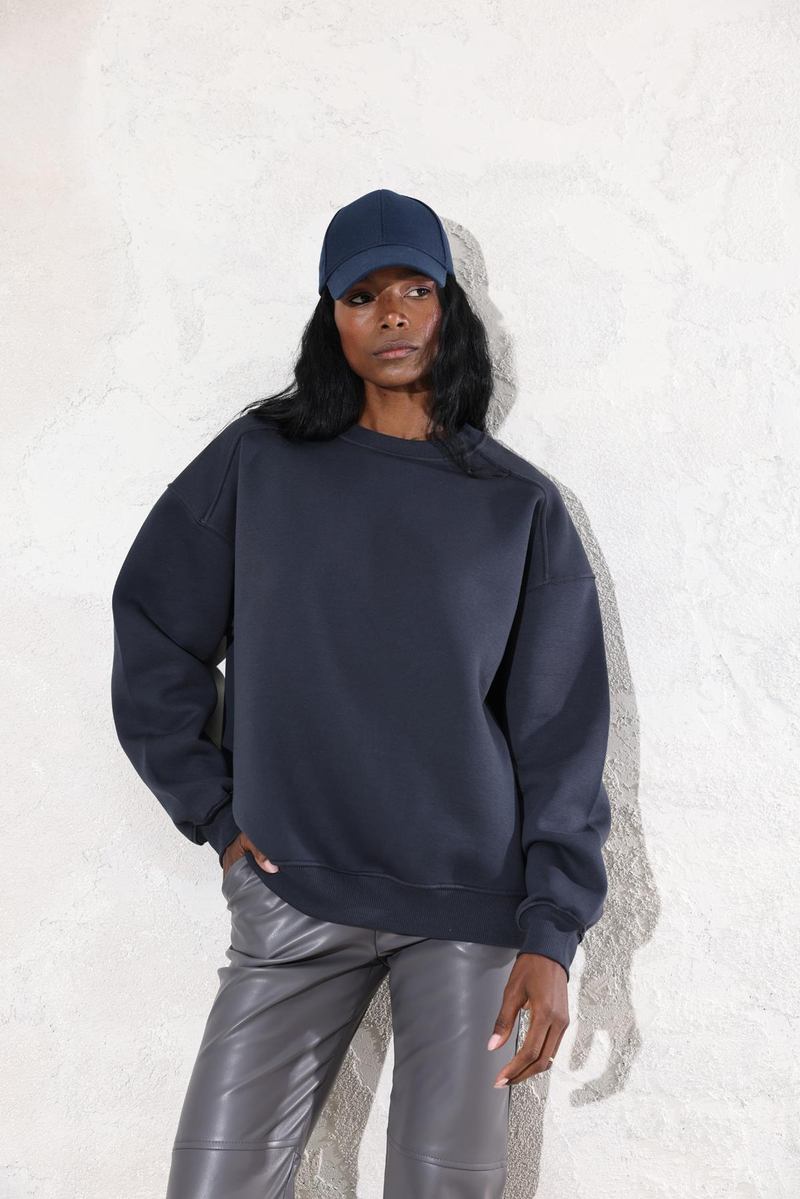 Antrasit Bisiklet Yaka Basic Sweatshirt 3408