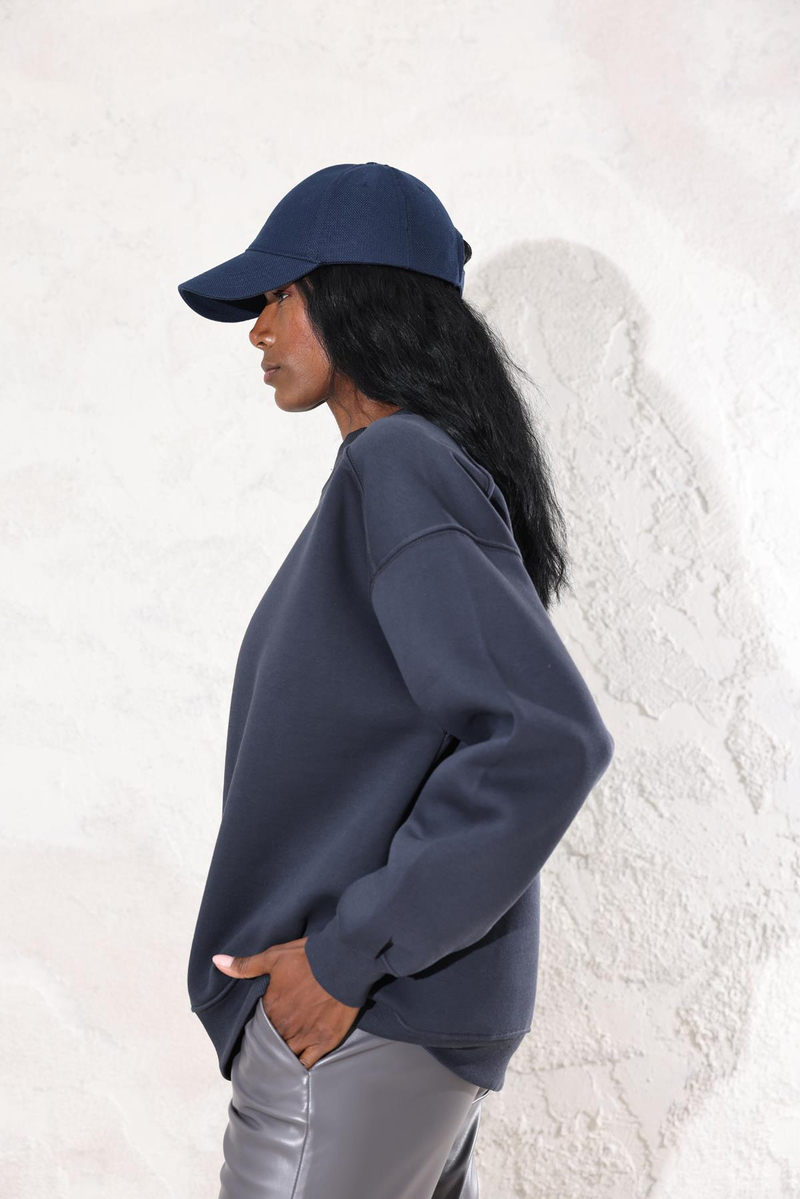 Antrasit Bisiklet Yaka Basic Sweatshirt 3408