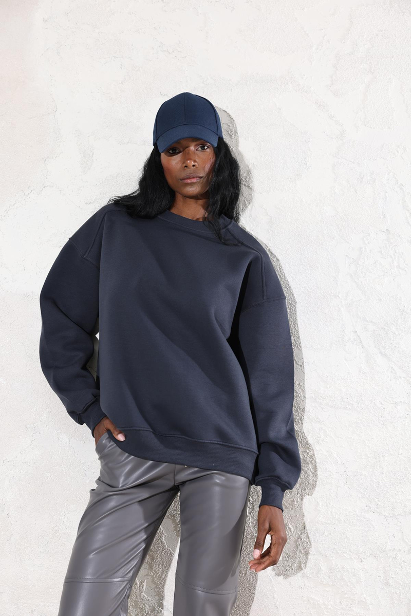 Antrasit Bisiklet Yaka Basic Sweatshirt 3408