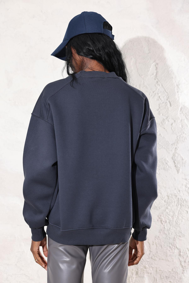 Antrasit Bisiklet Yaka Basic Sweatshirt 3408