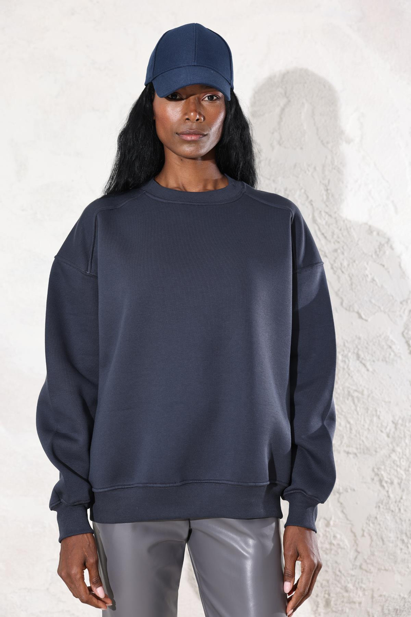 Antrasit Bisiklet Yaka Basic Sweatshirt 3408