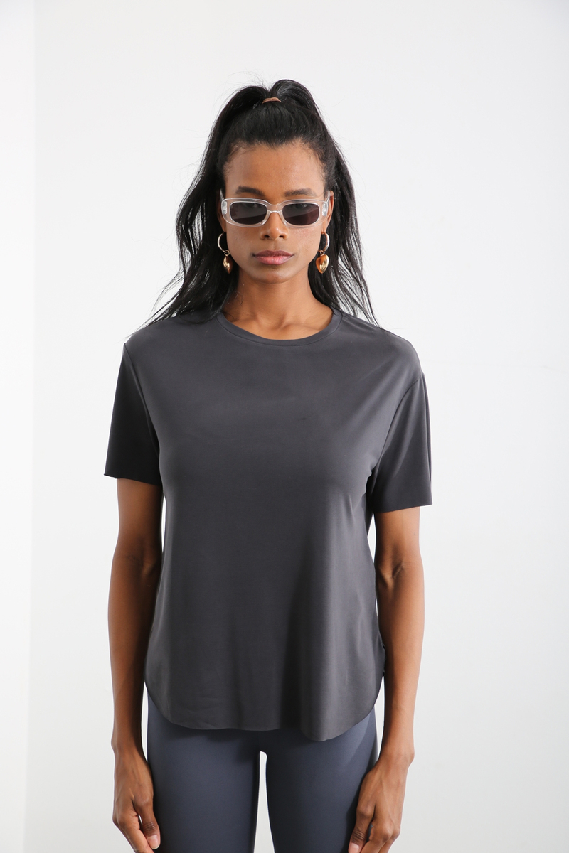 Antrasit Bisiklet Yaka Basic Tshirt 