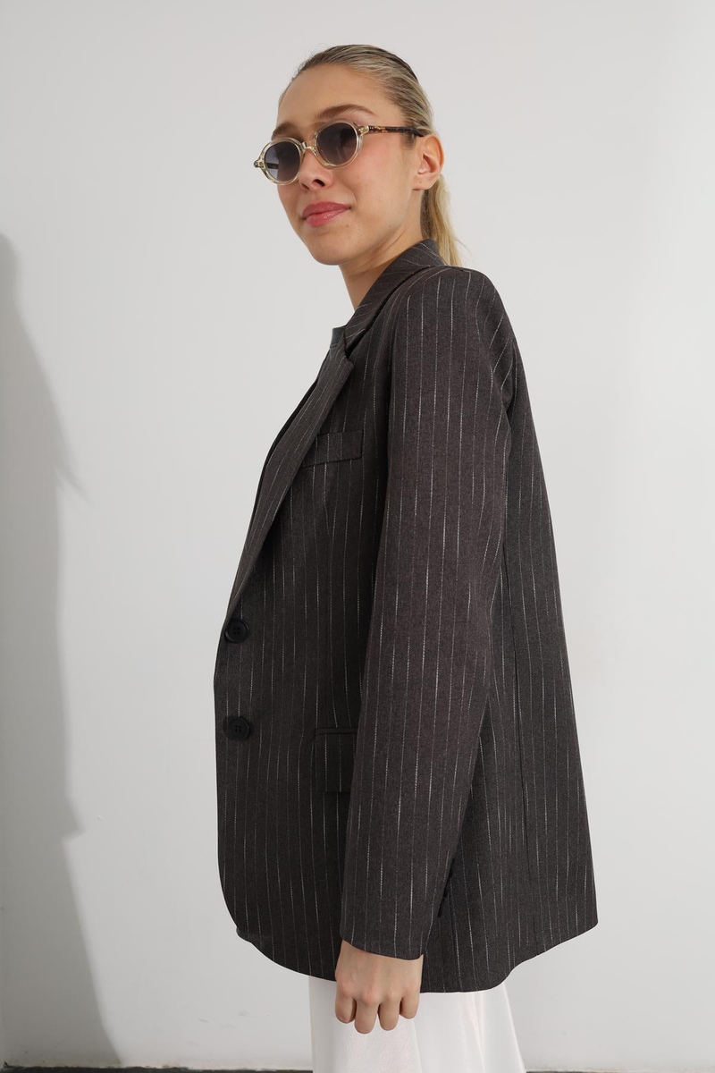 Antrasit Çift Düğmeli Çizgili Blazer Ceket 05108